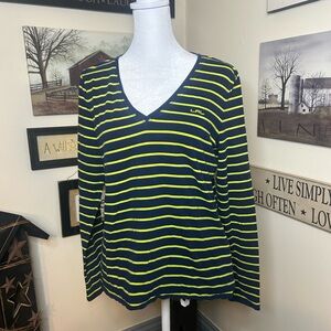 Ralph Lauren Navy and Yellow Striped Long Sleeve Top